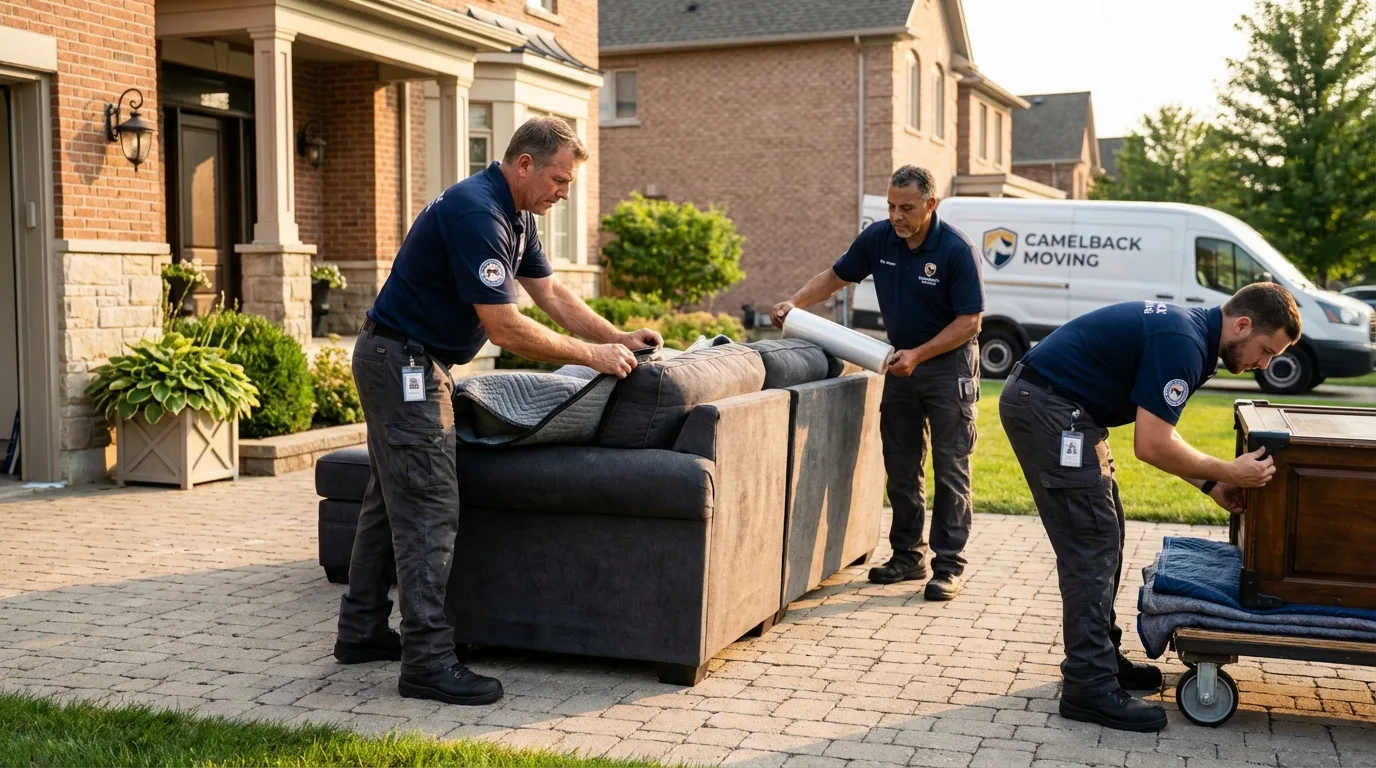Large estate moving crew wrapping furniture in Oreland, PA