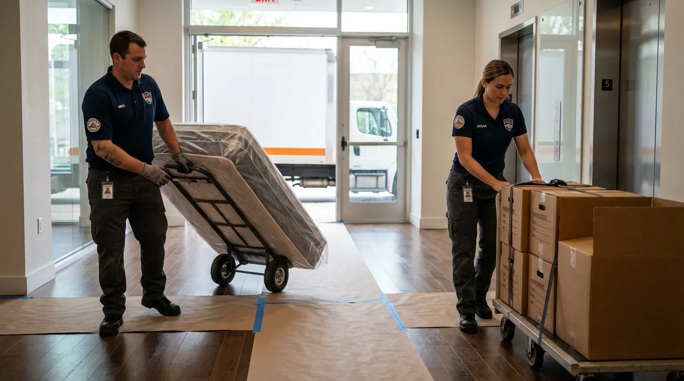 Professional apartment movers loading elevator in Oreland, PA